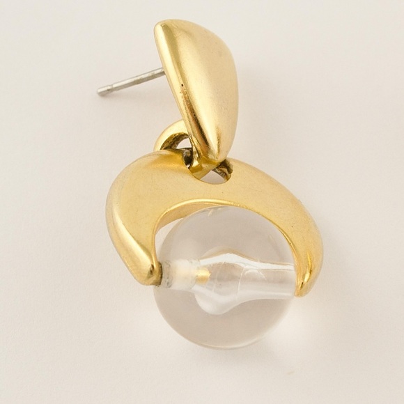 Vintage Gold Tone Clear Lucite Ball Dangle Earrings - Picture 4 of 5